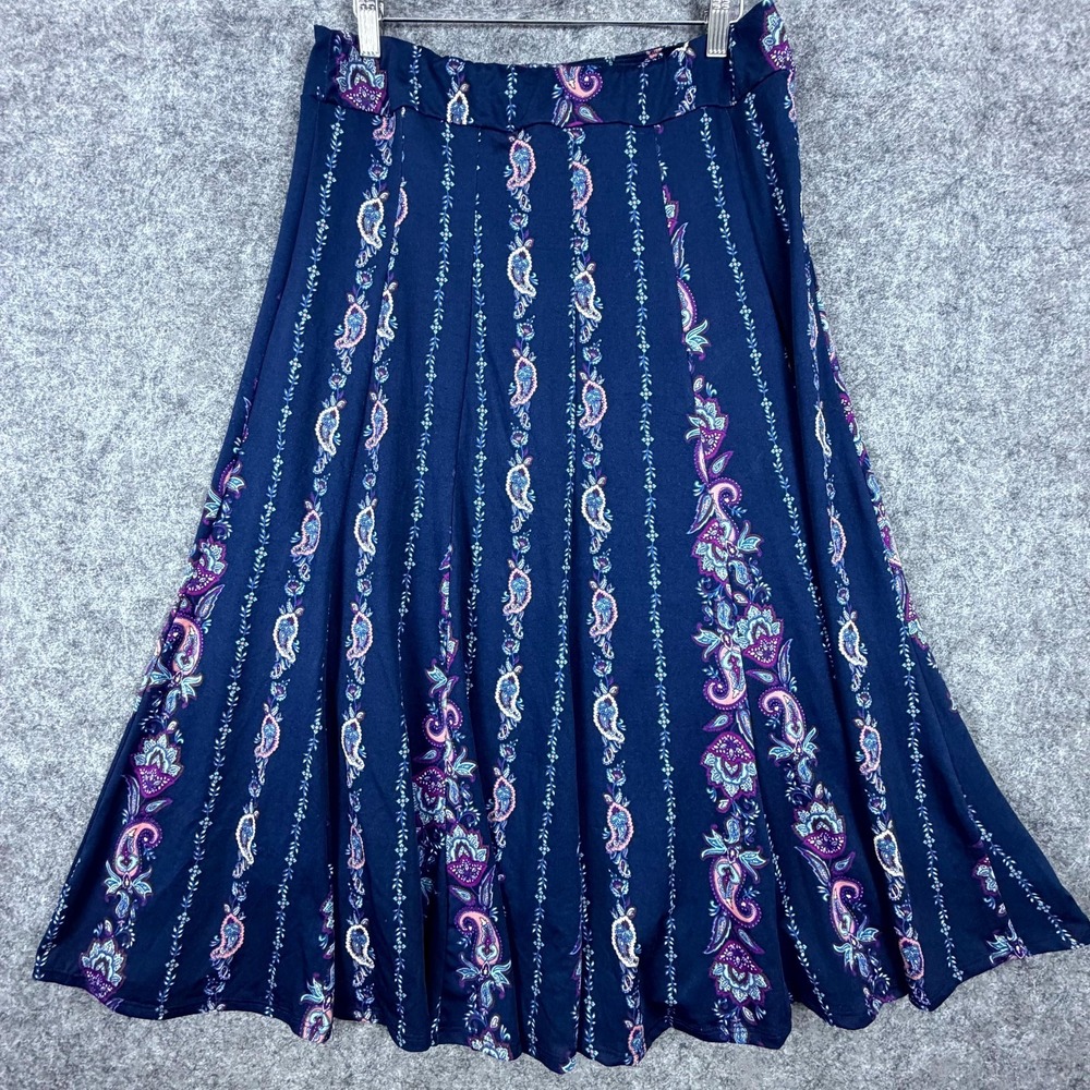 Vintage Jody California Twirl‎ Skirt Womens Large Navy Blue Paisley Modest Date